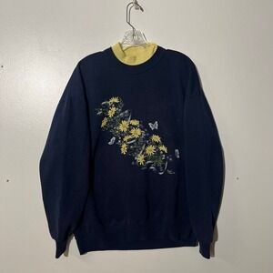 Vintage 90's Pleasant Shade Blue Yellow Floral Butterfly Sweatshirt XL